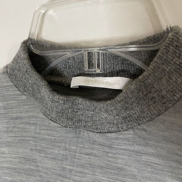 HELMUT LANG lightweight gray wool knit high neck long sleeve top size XS - Picture 2 of 4